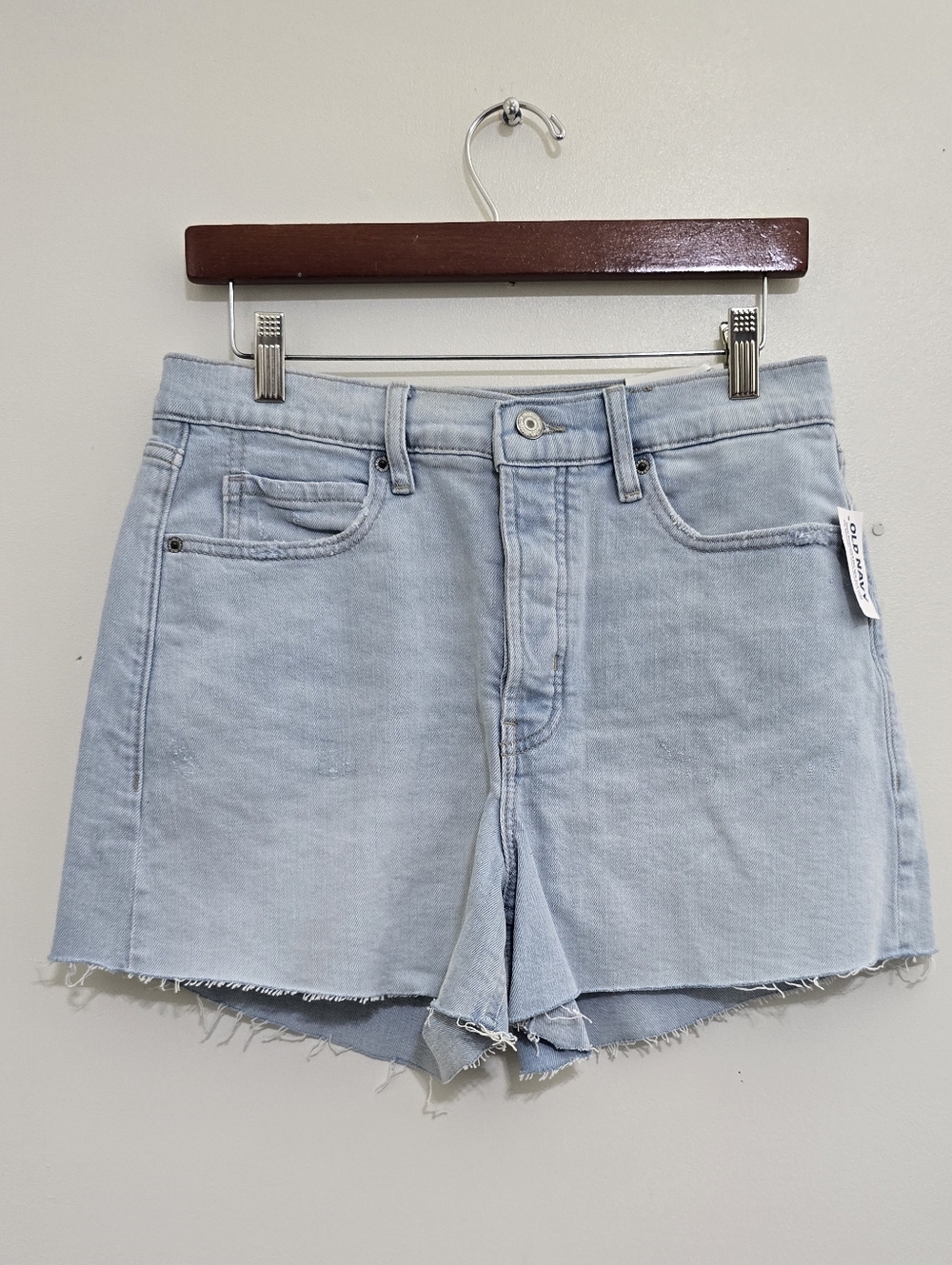 nwt OLD NAVY size 10 Sky Hi A-Line High Rise Button Fly Denim Shorts Light Wash